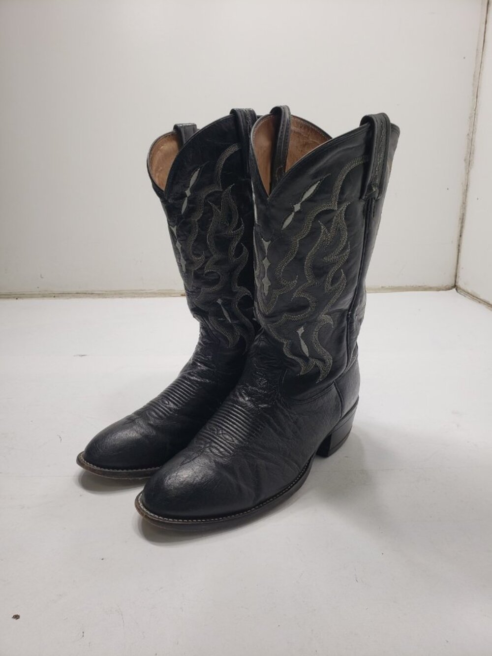 Tony Lama CT871 Black Leather Cowboy Boots Men's 10.5 EE USA Made Western